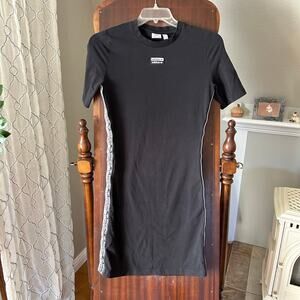 Adidas Black Bodycon Short Sleeved T-shirt Dress Size Large Adidas Side Band